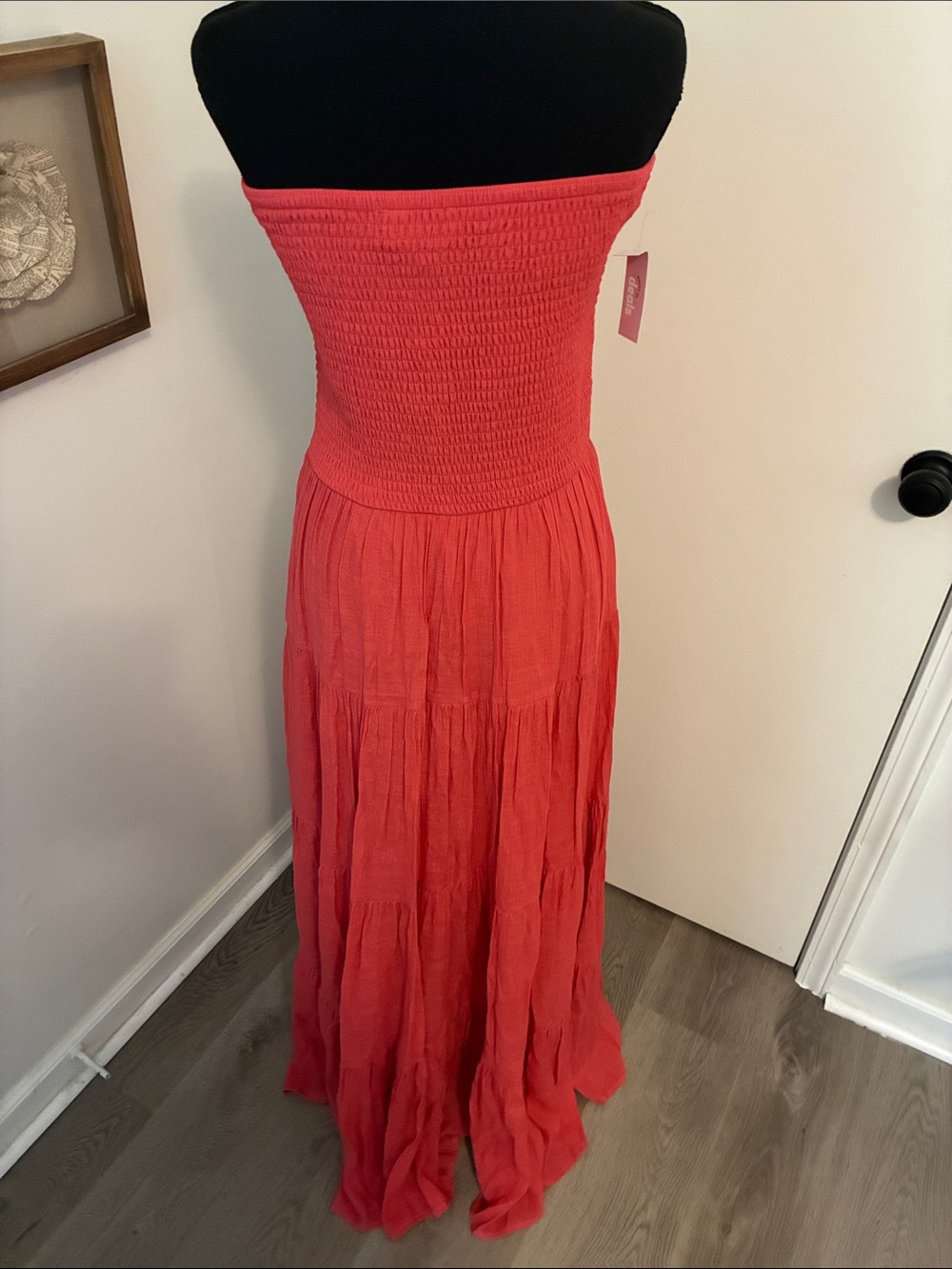 Hudson Gray NWT Smocked Strapless Maxi Dress in Coral Red - Picture 4 of 5